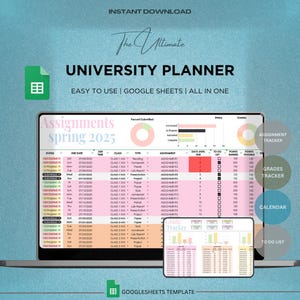 University Planner Spreadsheet Student Template Google Sheets Student Planner College Assignment Tracker Task Class Timetable Study Planner
