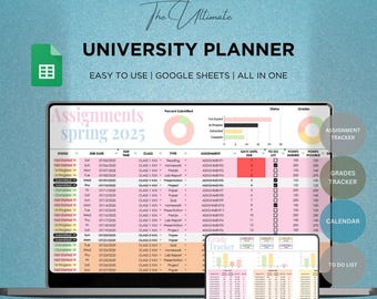 University Planner Spreadsheet Student Template Google Sheets Student Planner College Assignment Tracker Task Class Timetable Study Planner