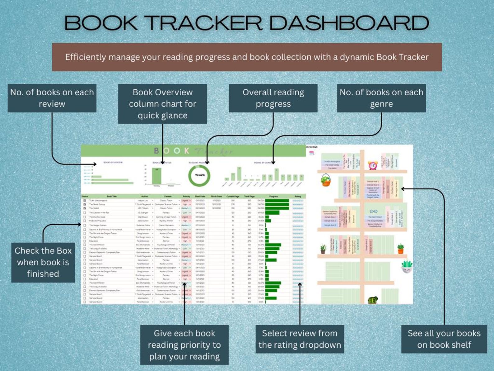 Book Tracker Digital Reading Journal, Digital Bookshelf, Reading Habit ...