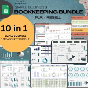Puede incluir: Un paquete de productos digitales para pequeñas empresas, que incluye 10 hojas de cálculo en un solo paquete. El paquete incluye un panel de control, detalles, transacciones, resumen, estado de cuenta, base de datos de productos, ganancias y pérdidas, seguimiento de inventario y análisis de gastos. Las hojas de cálculo están diseñadas para ayudar a las pequeñas empresas a administrar sus finanzas y realizar un seguimiento de su progreso.
