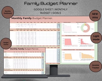 Familienmonatsbudget Light Mode | Monatlicher Budget Tracker | Tabelle Google Sheets | Paar Finazplaner Rechnungskalender Debt Tracker