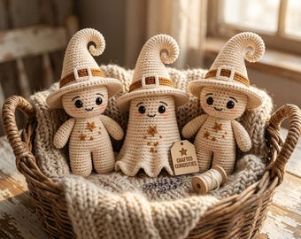 Modèle de crochet d'Halloween, Gnome sorcière et fantôme, Décoration d'Halloween au crochet, Amigurumi PDF, Gnome chapeau de sorcière, Modèle de crochet de fantôme