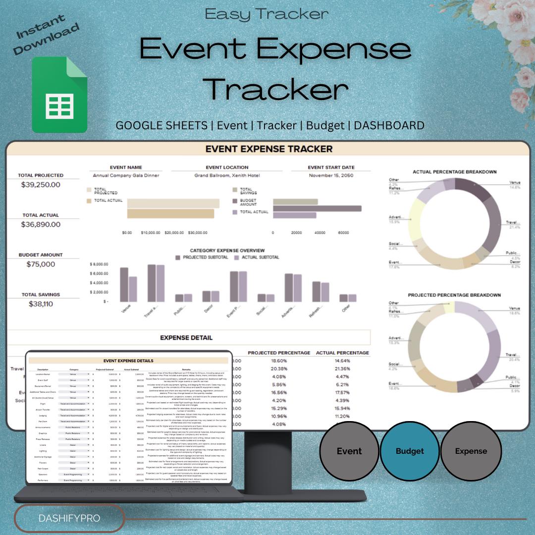 Event Moneytracker Event Expense Tracker Spreadsheet Template | Instant Download | Google ...
