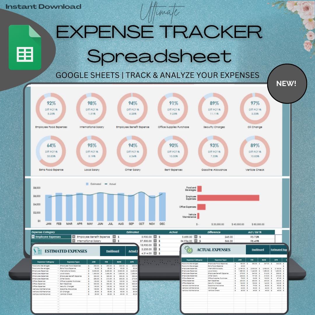 Expense Tracker Spreadsheet for Google Sheets, Expense Tracker Template ...