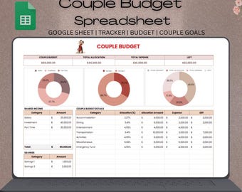 Couples Budget Spreadsheet, Google Sheets Template, Weekly Monthly Budget, budgeting, personal finance, budget template, joint finances