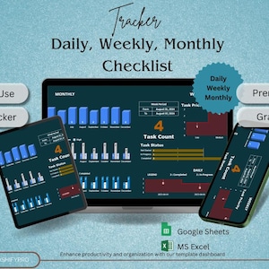 Daily Weekly Monthly To Do List Tracker | Spreadsheet | Excel |Checklist Tracker | Template | Dashboard | Activity Task Tracker
