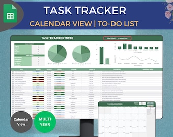 To Do List Task Tracker Template Productivity Planner Spreadsheet Calendar View Priority Tracker Task Management checklist Google sheets