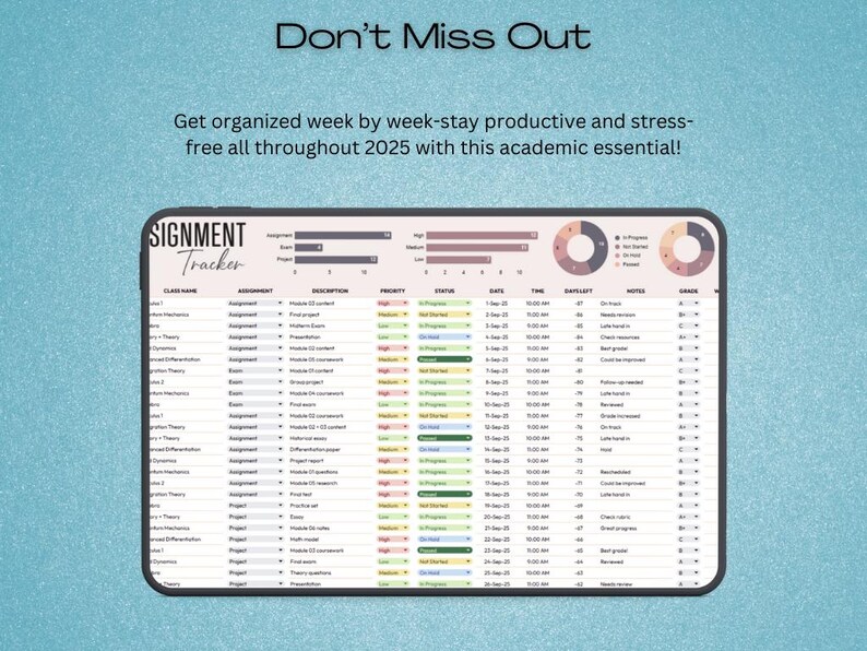 Assignment Sheetd Assignment Tracker Template | Homework Planner | School Task Organizer ...