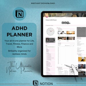 Notion Template ADHD Planner Notion Dashboard ADHD Digital Planner Adult ADHD Notion Templates Focus Planner Productivity Self Care Planner