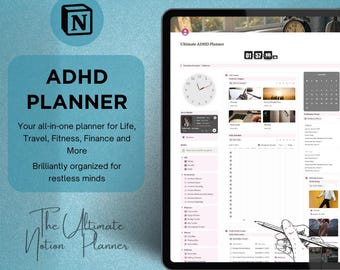 Modello Notion Planner ADHD Dashboard Notion Planner digitale ADHD Modelli Notion ADHD per adulti Focus Planner Produttività Self Care Planner