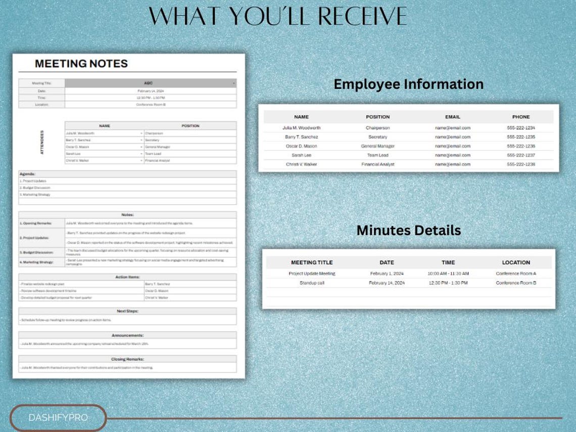 Meeting Notes Excel & Google Sheet Template | Agenda | Minutes | Action ...