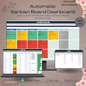 Kanban-bord Google Spreadsheets, taakprioriteit-tracker, tool voor projectbeheer, automatisch bord, takenlijstsjabloon, kanbanplanner-spreadsheet