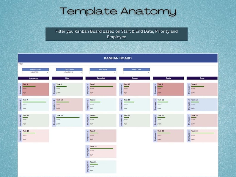 Kanban Board Spreadsheet Task Priority Tracker Employee to Do List ...