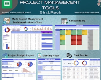 Project Management Tools for Small Business | Gantt Chart Planner | Kanban Board Project Planner | Task Tracker To-Do List  | Google sheets