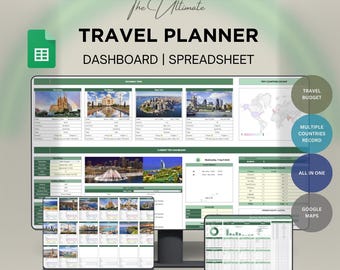 Digitaler Reiseplaner für Google Sheets: Urlaubsbudget Tracker, Reiseverlauf, Packliste, Checkliste, Bucketlist