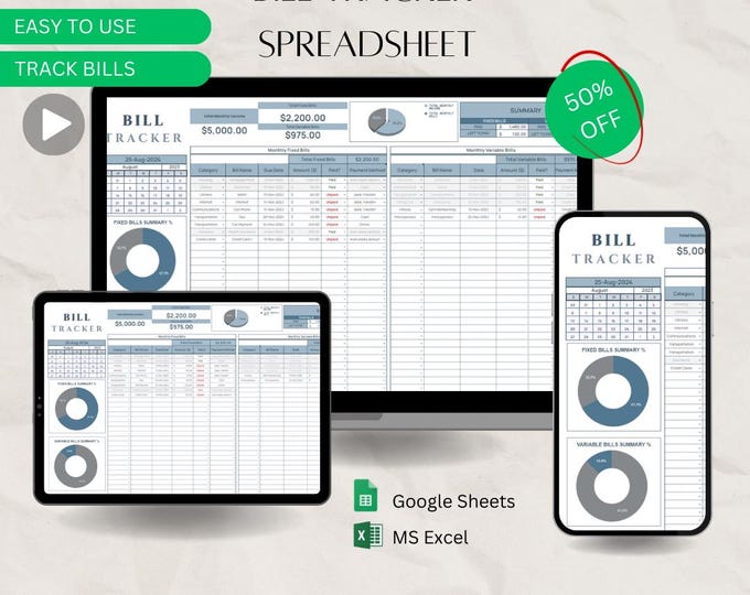 Bill Tracker Spreadsheet Google Sheets Excel Bill Calendar Monthly ...