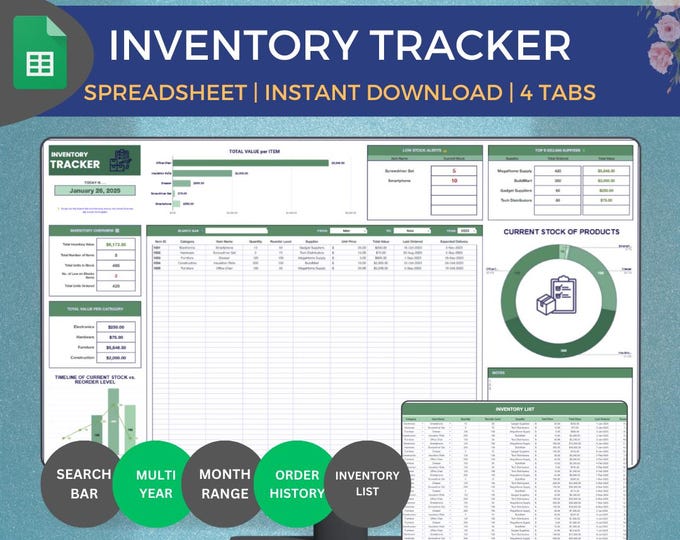 Google Sheets Inventory Tracker, Small Business Template (digital ...
