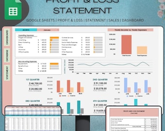Profit and Loss Template Google Sheets | P and L Statement | Annual Profit Calculator | Easy Bookkeeping | Monthly Income & Expenses Tracker
