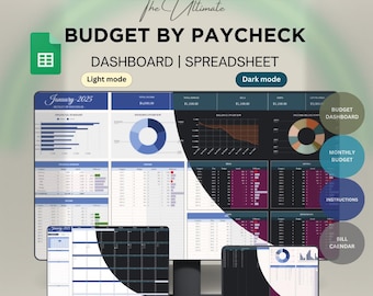 Budget By Paycheck Budget Spreadsheet Financial Planner Template Bill CalendarView Google Sheets Monthly Tracker  Bill Expenses Savings Debt