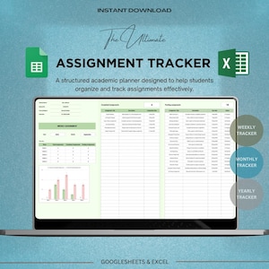 Assignment Tracker Spreadsheet Excel Student Planner Google Sheets Excel Schedule Homework Tracker Task Study Planner College University