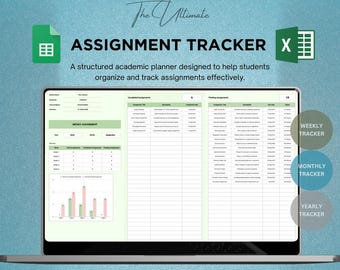 Assignment Tracker Spreadsheet Excel Student Planner Google Sheets Excel Schedule Homework Tracker Task Study Planner College University