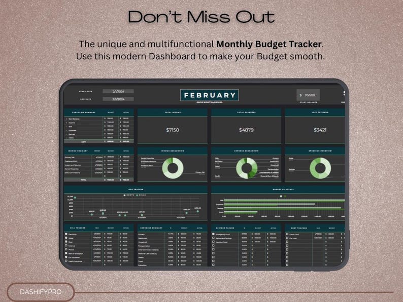 Monthly Budget Planner & Expense Tracker | Dark Theme Google Sheets ...