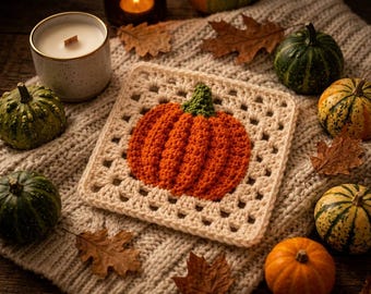 Modèle de carré citrouille au crochet, modèle de citrouille 3D au crochet, décoration d'automne PDF, motif d'Halloween au crochet, modèle de dessous de verre/sous-tasse