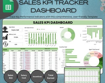 Sales KPI Tracker Dashboard Template | Track Sales Metrics & Goals | Simple Dashboard for Business | Monitor Key Performance Indicators