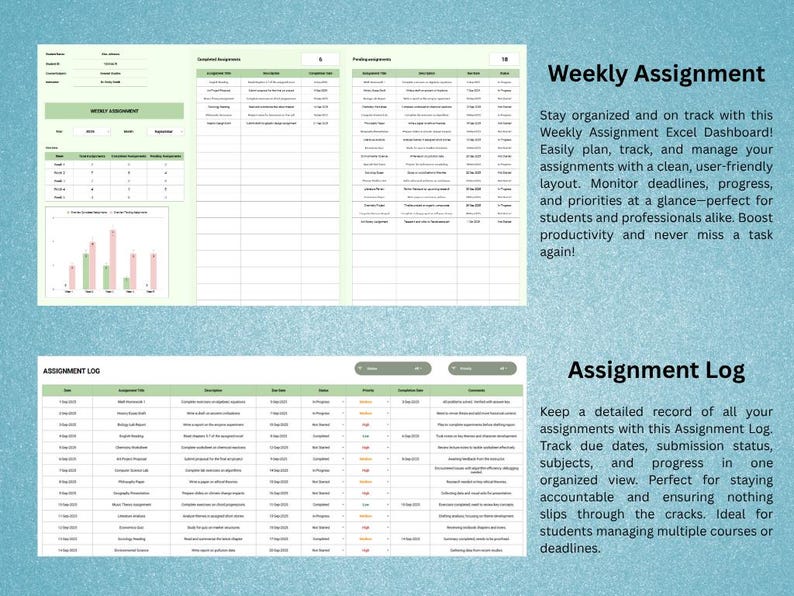 Assignment Tracker Spreadsheet Excel Student Planner Google Sheets ...