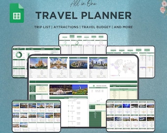 Digitaler Reiseplaner für Google Sheets: Urlaubsbudget Tracker, Reiseverlauf, Packliste, Checkliste, Bucketlist