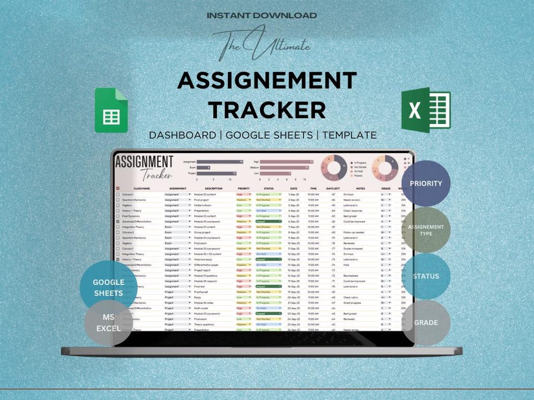 Assignment Tracker Template | Homework Planner | School Task Organizer ...