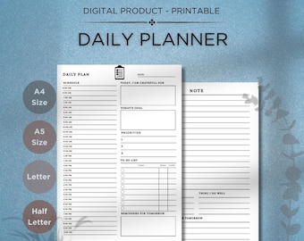 Afdrukbare dagelijkse planner | 24-uursplanner | Dagelijkse doelenplanner, schema van 30 minuten, pdf met tijdblokkering, sjabloon dagschema, dagelijks overzicht