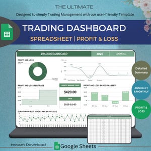 Crypto Trading Journal Google-spreadsheets | Spreadsheet handelsdashboard 2025 | Handelsanalysegrafiek | Jaarlijks en maandelijks handelsrapport
