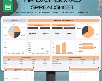 HR Dashboard Spreadsheet | Recruitment Metrics | Employee Performance Metrics | Google sheets Dashboard