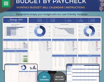 Budget By Paycheck Budget Spreadsheet Financial Planner Template Bill CalendarView Google Sheets Monthly Tracker  Bill Expenses Savings Debt