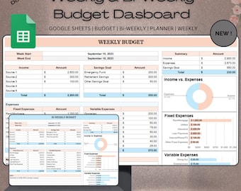 Weekly & Bi-weekly Paycheck Budget Tracker Spreadsheet | Budget by Paycheck | Weekly Budget Planner Template | Google Sheets
