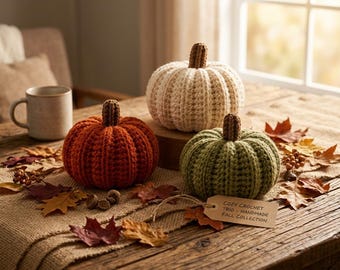 Modèle de citrouille au crochet, Modèle de trio de citrouilles en peluche, Décoration d'automne au crochet, Citrouille amigurumi PDF, Décoration d'Halloween pour la maison, Citrouilles au crochet