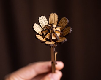 3D Mini stylized flower puzzle, sustainable wooden craft, eco-friendly