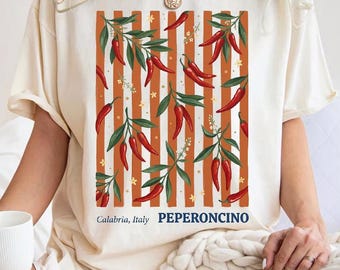 Peperoncino Chili Peppers T-Shirt, Calabria Italien Grafik-T-Shirt, scharfes Essen-Liebhaber-Geschenk