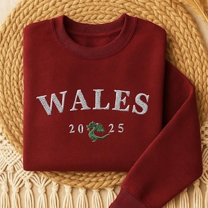 Wales Dragon Sweatshirt, Embroidered Welsh Gift Jumper, Cozy Wales Flag Souvenir Top, Personalised Wales Lovers Gift, Wales Dragon Top
