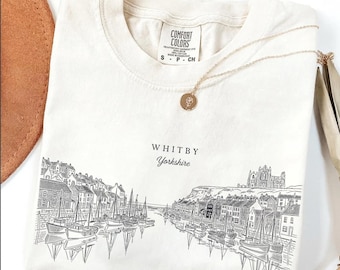 Whiby Yorkshire T-Shirt, Vintage-T-Shirt für den Urlaub am Meer, England Küstenstadt Andenken Geschenk