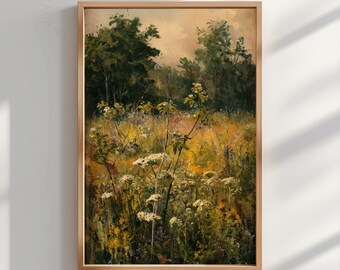 Printable Wildflower Field Landscape Oil Painting, Vintage Landscape ...