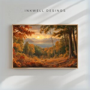 Printable Vintage Fall Landscape Oil Painting, Vintage Landscape Art Print, Wall Art Digital Download, Print Autumn Decor Forest