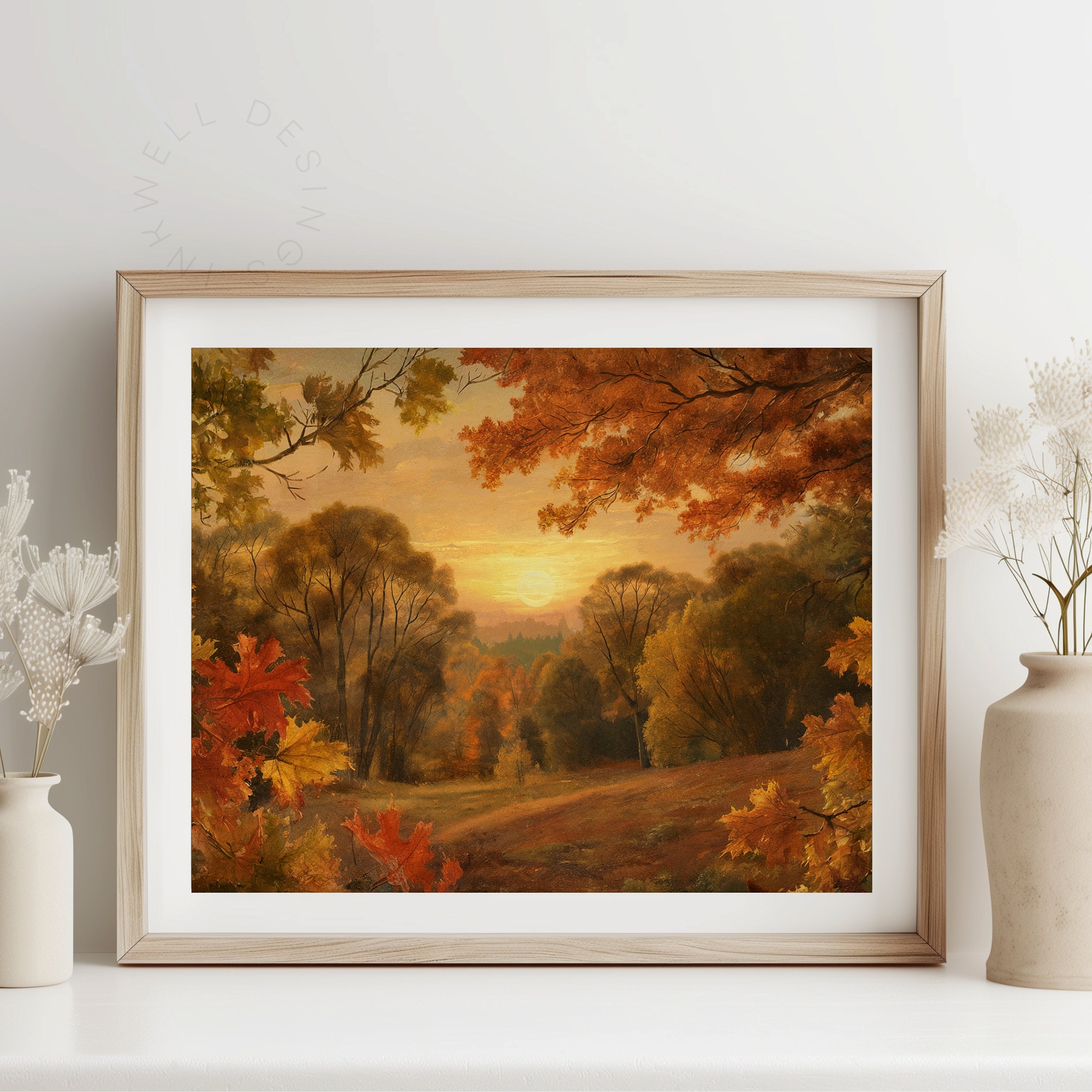 Printable Vintage Autumn Landscape Oil Painting, Vintage Landscape Art ...