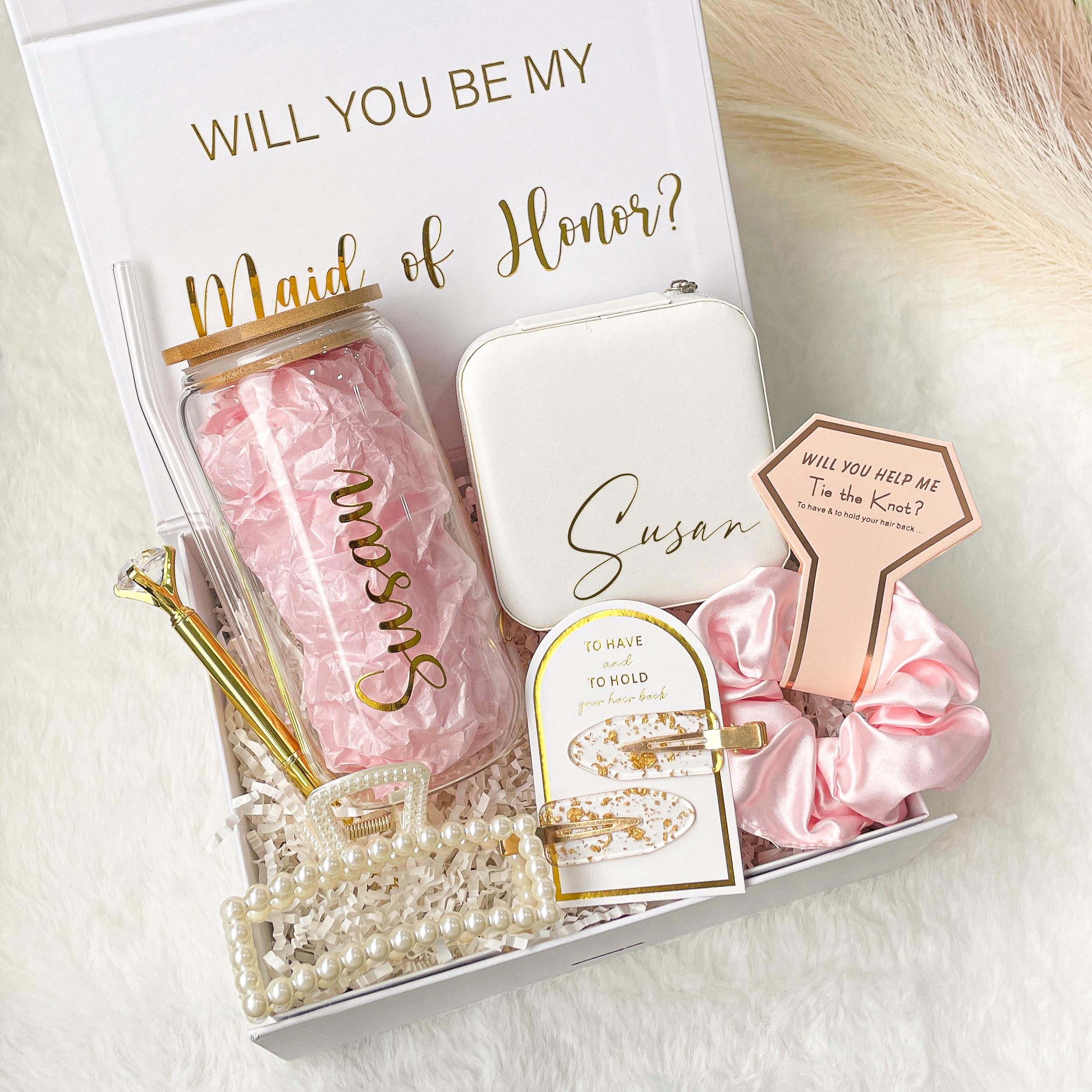 Bridesmaid Proposal With Jewelry Box, Bridesmaid Gift Set, Matron Of Honor, Will You Be My Bridesmaid, Maid Of Honor With Glass Tumbler