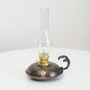 Handcrafted Copper Oil Lamp W/ Glass Chimney, Antique Turkish Kerosene Lantern, Rustic Vintage Table Lamp, Elegant Ottoman-Style Home Decor