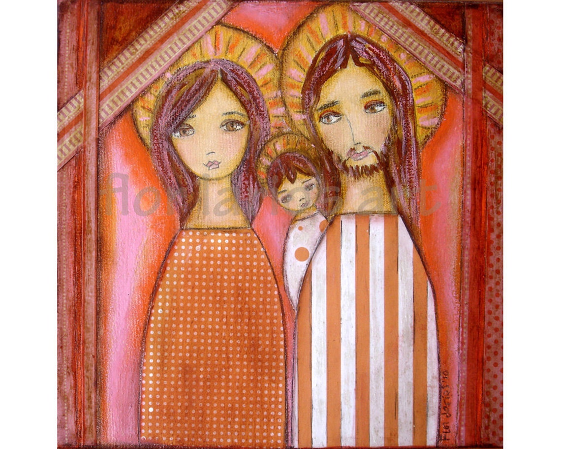 Holy Family Folk Art Nativity Print from Painting 7 x 7 Etsy