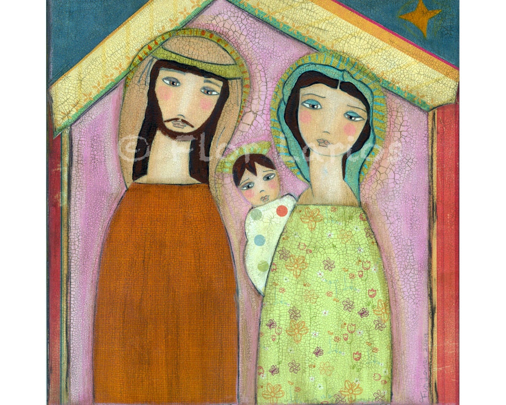 Nativity II Folk Art Collage Painting 7 x 7 inches Print Etsy