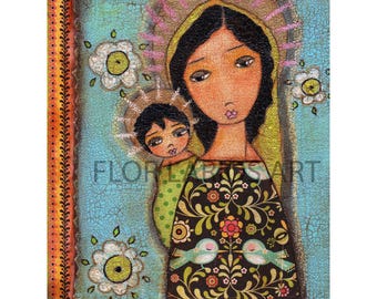 Black Madonna with Child -  Giclee Print  6 x 8 Folk Art  by FLOR LARIOS