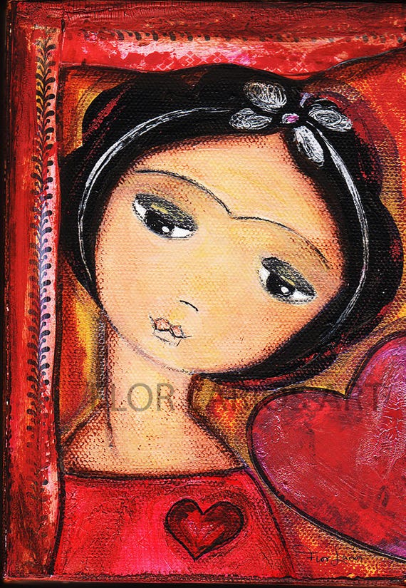 Frida Folk Art Print on Wood: Always in Love (4x6 inches)